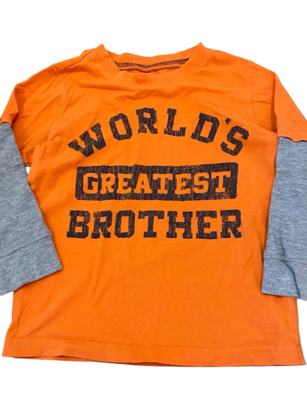 🟡Carter's Orange & Gray 'World's Greatest Brother' Layered-Look Long Sleeve Tee